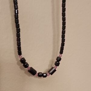 Elegant Black and Purple Beaded Necklace